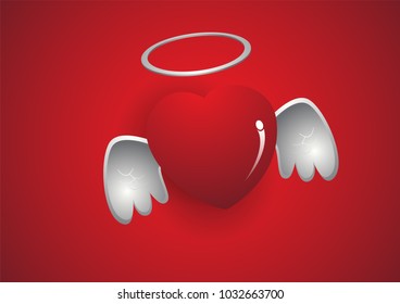 heart with wings on red background.