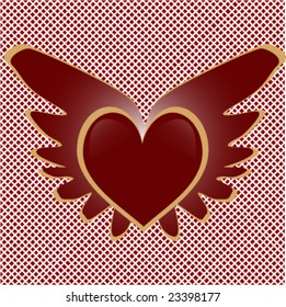 Heart with wings on a red checkered background