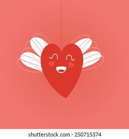 Heart with wings on a string. illustration in red