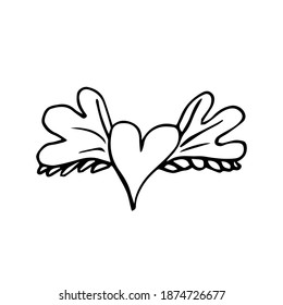 Heart with wings on a white background. Cute Doodle heart illustration for Valentine's Day.