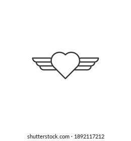 Heart with wings outline icon on white background