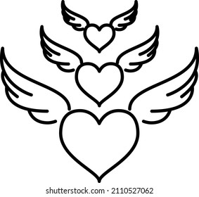 Heart With Wings Outline Icon Vector