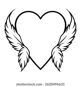 Heart with Wings Outline Suitable for Artistic or Romantic Designs