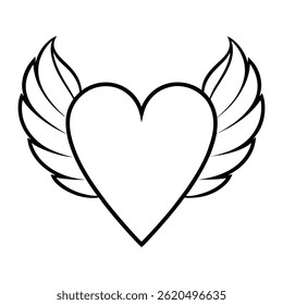 Heart with Wings Outline Suitable for Artistic or Romantic Designs
