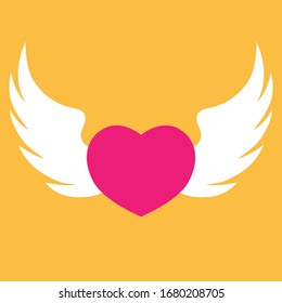 Heart with wings, pink heart with white wings. Vector, cartoon illustration. 
