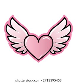 Corazón con alas, Vector de corazón alado rosa, ilustración linda del símbolo del amor