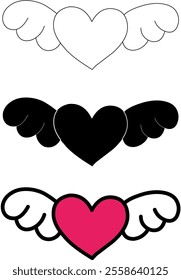 heart with wings: plain, black and white, red