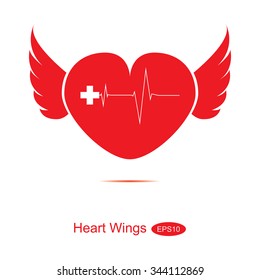 Heart with wings and a plus.