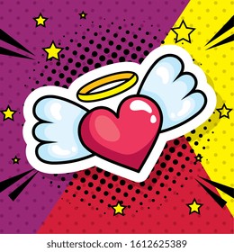 heart with wings pop art style icon vector illustration design