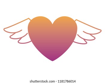 Heart with wings rainbow lines