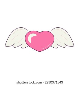 Heart with Wings in Retro Style for Valentines Day