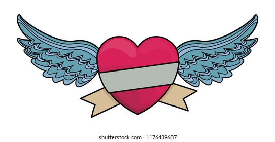 Heart with wings and ribbon banner colorful