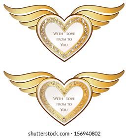 Heart with wings set. Valentine's day symbols 