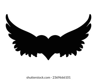 Heart wings silhouette vector art white background