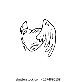 Heart with wings sketch vector illustration on white background