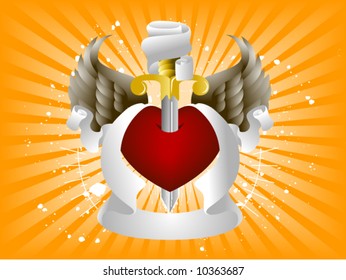 Heart, Wings, Sword and Ribbon - Vector