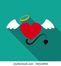 Heart with wings tail and halo vector icon