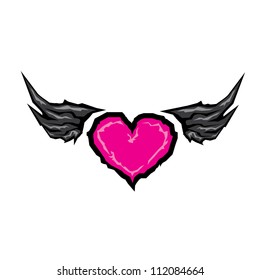 Heart with wings tattoo Illustration.vector heart. abstract background.
