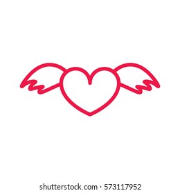 heart with wings thin line red icon on white background, happy valentine day, love