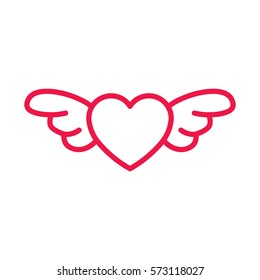 heart with wings thin line red icon on white background, happy valentine day, love