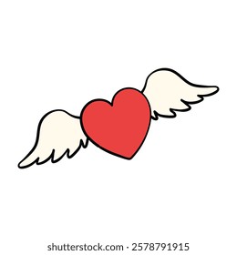 heart with wings valentine day doodle illustration hand drawn