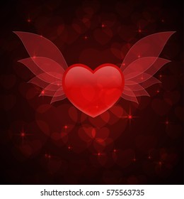 heart with wings for valentines day card. Vector illustration