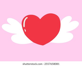 Heart with wings for valentine's day. love day vector illustration.