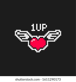 Heart with wings, Valentines day pixel art style icon. Design for logo game, sticker, web, mobile app, badges and patches. Isolated vector illustration