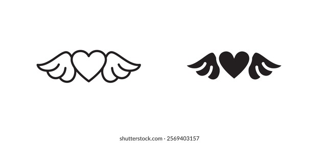 Heart with wings, Valentine's Day vector, sign, symbol, logo, illustration, editable stroke, flat design style isolated on white linear