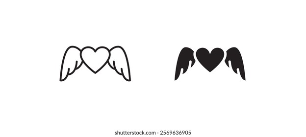 Heart with wings, Valentine's Day vector, sign, symbol, logo, illustration, editable stroke, flat design style isolated on white linear