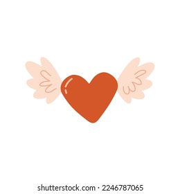Heart and wings. Vector cartoon hand drawn illustration.

