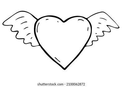 A heart with wings. Vector doodle illustration of a heart. Valentine's Day Icon