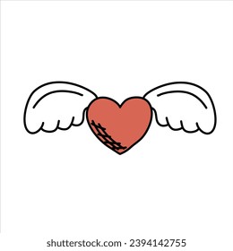 Heart with wings, vector doodle illustration.