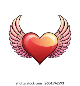 Heart with Wings vector, Flying red heart vector art illustration design