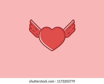 Heart with wings vector icon, flat line design style sign