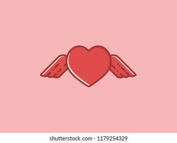 Heart with wings vector icon, flat line design style isolated object
