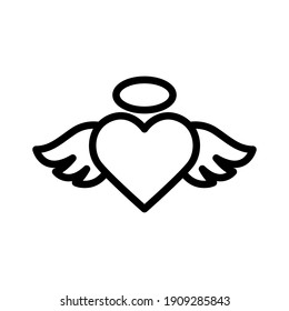 corazón con ilustración vectorial de alas, aislado en fondo blanco