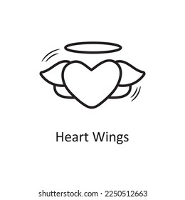 Heart Wings vector outline hand draw Icon design illustration. Valentine Symbol on White background EPS 10 File