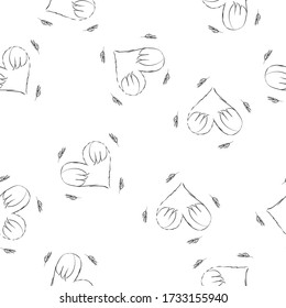 Heart with wings vector seamless pattern background. Beautiful continuous illustration. Hand drawn love art modern
