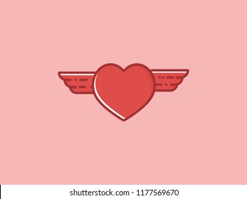 Heart with wings vector sign, flat line design style icon