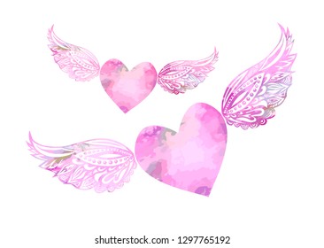 Heart with wings. Wedding card. Vector