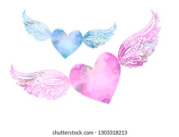 Heart with wings. Wedding card. Vector