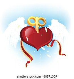 Heart with wings and winder