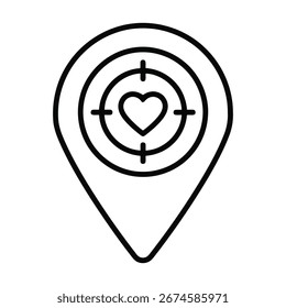 Un corazón dentro de un objetivo dentro de un pin de ubicación representa encontrar amor o afecto. Simboliza la precisión en la búsqueda de conexiones emocionales y la identificación de deseos.