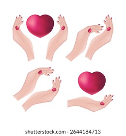 The heart is in a woman s hands. Vector illustration of a woman s hands holding a heart. Romantic Valentine s Day illustration
