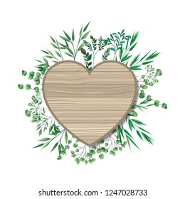 heart of wooden with branches and leafs