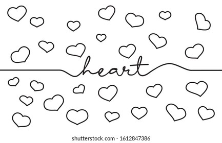 heart word handwritten script with falling hearts line