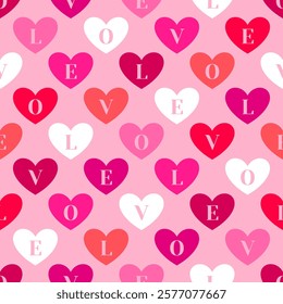 Heart and word "LOVE" seamless pattern design for valentine’s day background.