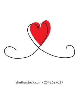 a heart with the word "love" and wings. a doodle style love symbol  Red Heart pierced by an arrow of love. Cute doodle Hand drawn vector  design eps 10 