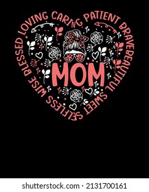 Heart with words of kindness mother's day gift word cloud T shirt Design